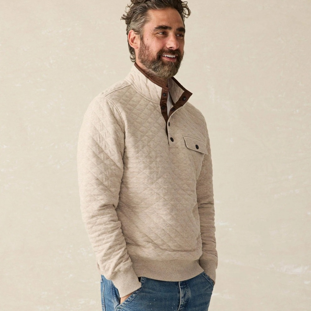 Faherty - Epic Quilted Fleece Pullover - Oatmeal Melange - Picture 2 of 6